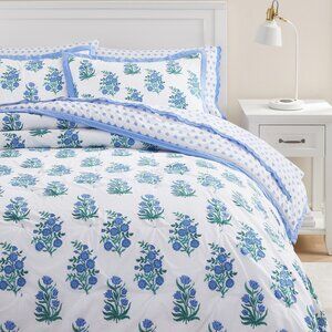 Roller Rabbit x Pottery Barn Wild Rose Twin Quilt Bedding Blue White Floral NWT